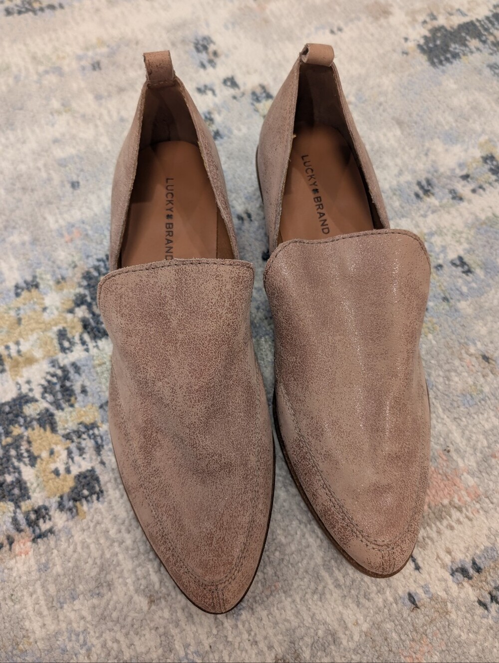 Like New! Lucky Brand Taupe Suede Pointed Slip-On Flats